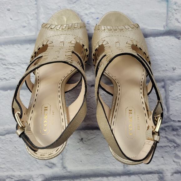 Coach 1941 Kareena Light Gold Leather T-strap Pumps size 6B - Picture 9 of 16